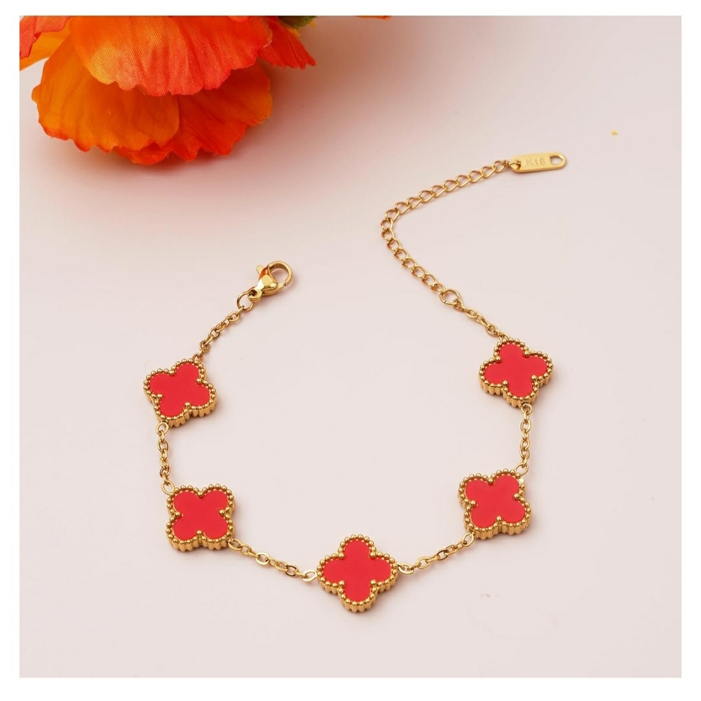 Gold and Red Clover Bracelet